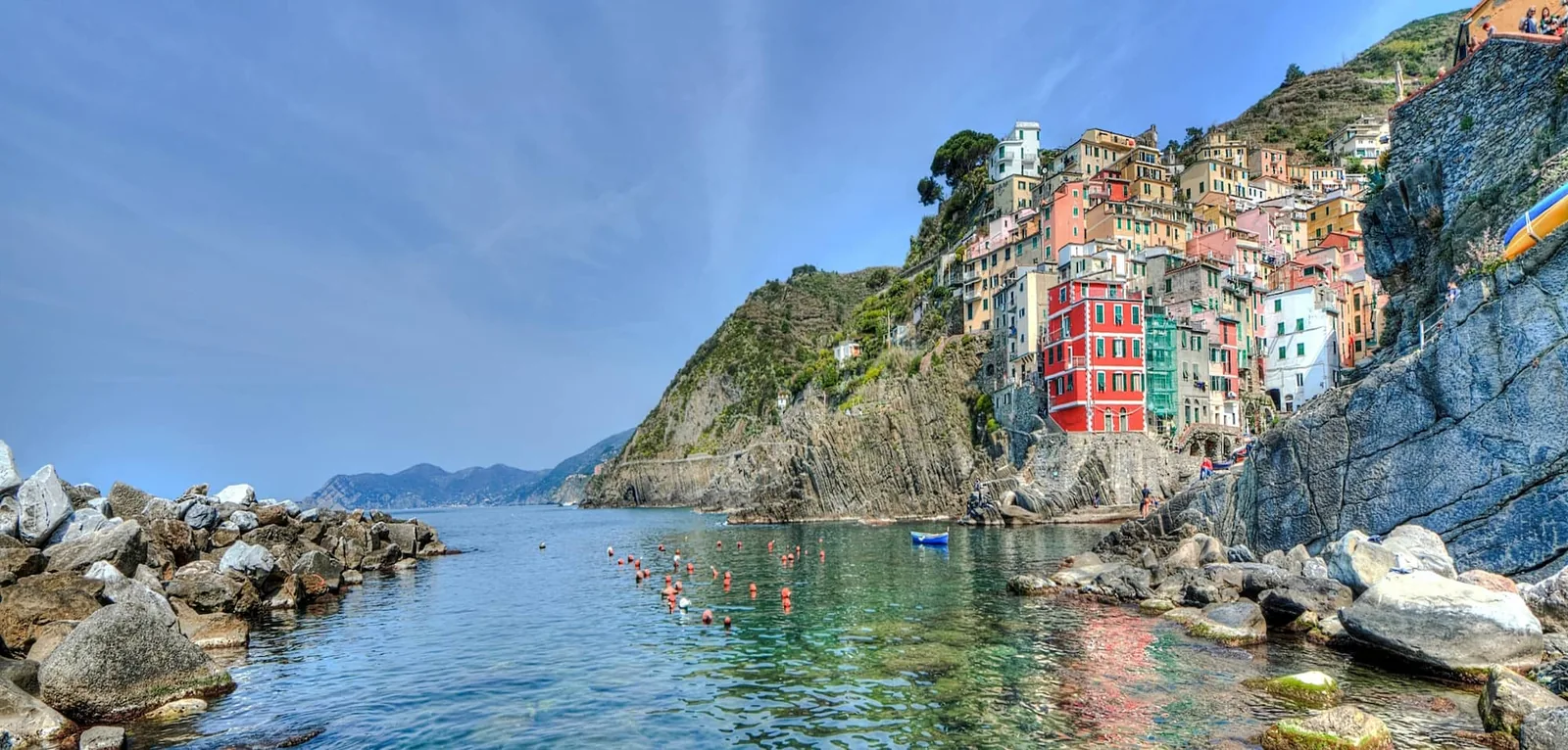 The sea and Riomaggiore village, home to Mythos and Helios